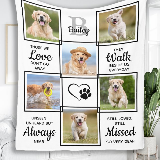 Modern Pet Dog Memorial Gift Personalised 6 Photo Fleece Blanket (Creator Uploaded)