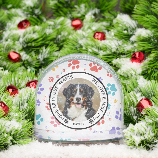 Modern Pet Dog Paw Print Memorial  Snowglobe (Christmas)