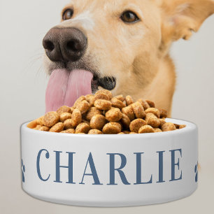 Modern Pet Dog Personalised Dusty Blue Food Water Bowl