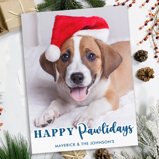 Modern Pet Dog Personalised Photo Happy Pawlidays Holiday Postcard (Creator Uploaded)