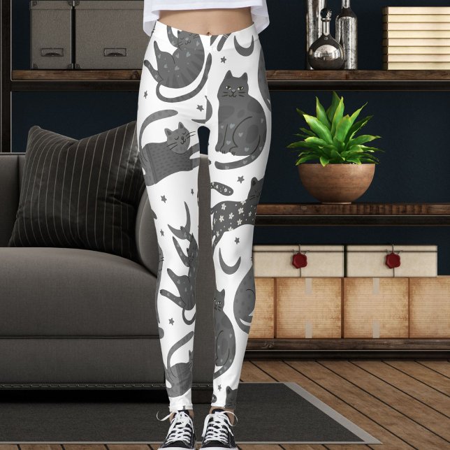 Modern Pet Lover White And Grey Kitten Cat Pattern Leggings (Creator Uploaded)