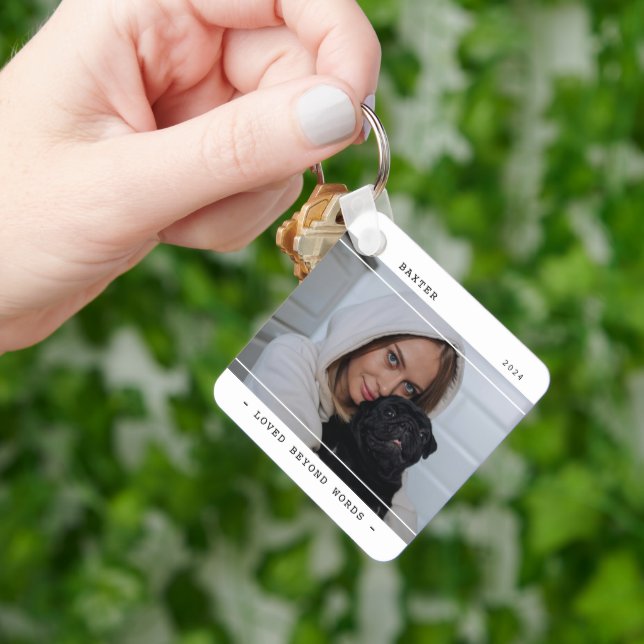 Modern Pet Memorial 2 Photo & Quote Key Ring (Hand)