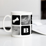 Modern Pet Monogram Photo Collage Coffee Mug<br><div class="desc">Customize this cute modern mug design with your favorite photos of your pooch! A great gift for any pet parent, this design features alternating squares of photos and crisp black blocks displaying a dog bone, paw print, heart, your dog or family monogram, and your pup's name in white lettering. Add...</div>