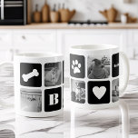 Modern Pet Monogram Photo Collage Coffee Mug<br><div class="desc">Customize this cute modern mug design with your favorite photos of your pooch! A great gift for any pet parent, this design features alternating squares of photos and crisp black blocks displaying a dog bone, paw print, heart, your dog or family monogram, and your pup's name in white lettering. Add...</div>