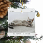 Modern Pet My First Christmas 2 Photo Ceramic Ornament<br><div class="desc">Modern Pet 2 (two) Photo Christmas ceramic ornament. Design features two photographs of your pet puppy or kitten,  the heading 'My First Christmas',  their name and Year. All text is easy to customise using the template provided.</div>