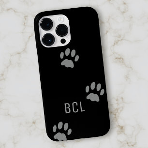 Modern Pet Paw Prints Monogram Custom Black Case-Mate iPhone 14 Pro Max Case