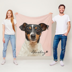 Modern Pet Photo Add Your Name Paw Print Fleece Blanket