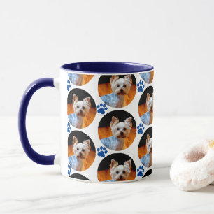Modern Pet Photo Blue Paw Print Pattern Mug
