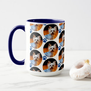 Modern Pet Photo Blue Paw Print Pattern Mug