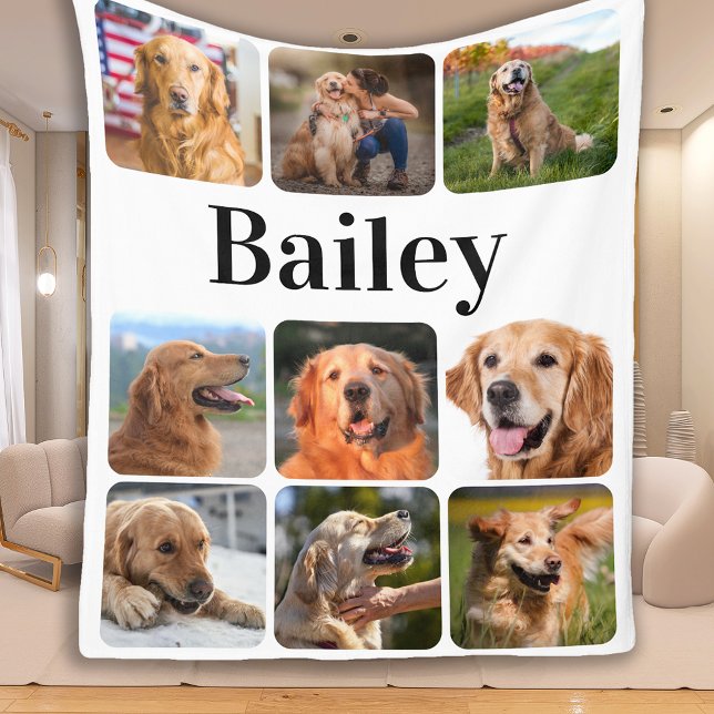 Modern Pet Photo Collage Personalised Dog Lover Fleece Blanket (Creator Uploaded)