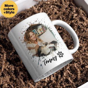 Modern Pet Photo Mug with Name & Two Pictures