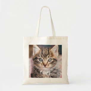 Modern Pet Photo Name  Tote Bag