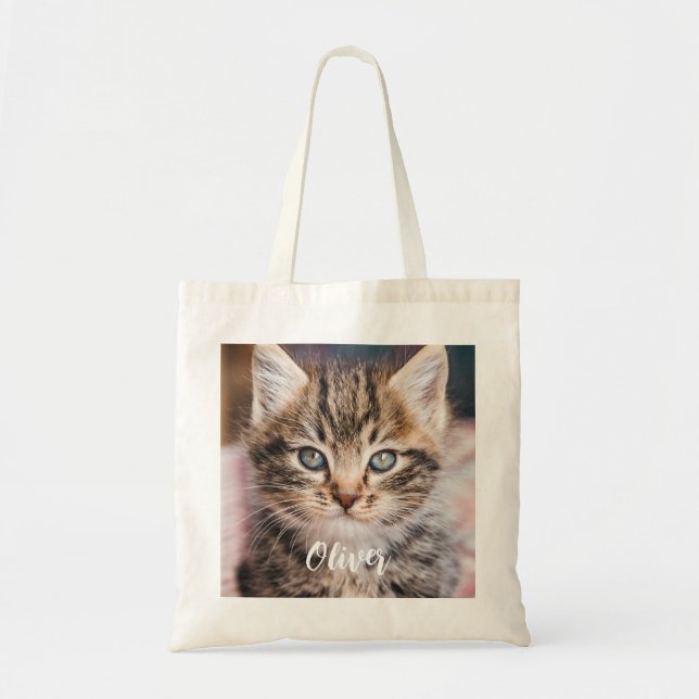 Modern Pet Photo Name  Tote Bag (Front)
