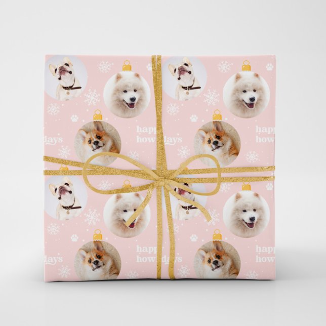 Modern Pet Photo Ornaments Custom Christmas Pink Wrapping Paper (Creator Uploaded)