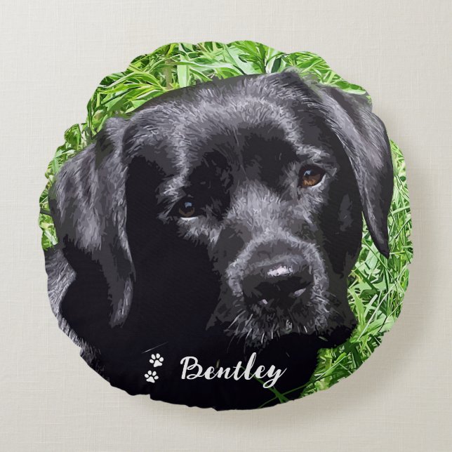 Modern Pet Photo Personalised Dog Lover Photo Round Cushion (Front)