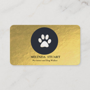 Modern Pet Sitter Dog Walker Paw Heart Modern Gold Business Card