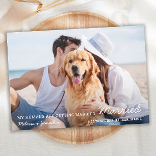 Modern Pet Wedding Couple Photo Dog  Save The Date