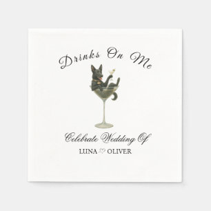 Modern Pet Wedding Napkins, Drinks On Us Fun Dog Napkin