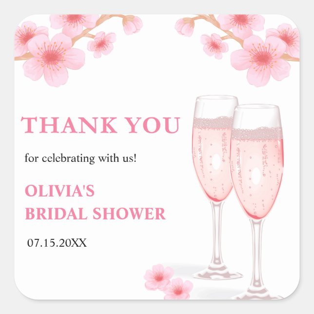 Modern Petals & Prosecco Bridal Shower Thank You  Square Sticker (Front)