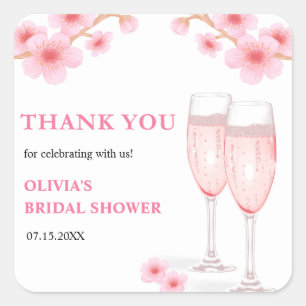 Modern Petals & Prosecco Bridal Shower Thank You  Square Sticker