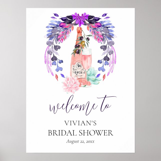 Modern Petals & Prosecco Bridal Shower Welcome Poster (Front)