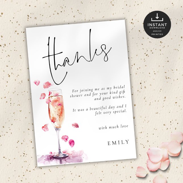 Modern Petals Prosecco Glass Bridal Shower Thanks Card (Creator Uploaded)