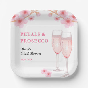 Modern Petals & Prosecco Pink Floral Bridal Shower Paper Plate
