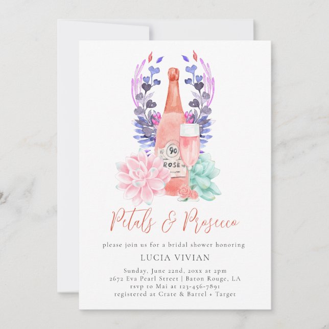 Modern Petals & Prosecco Succulent Bridal Shower Invitation (Front)