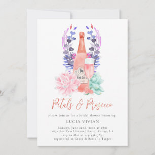 Modern Petals & Prosecco Succulent Bridal Shower Invitation