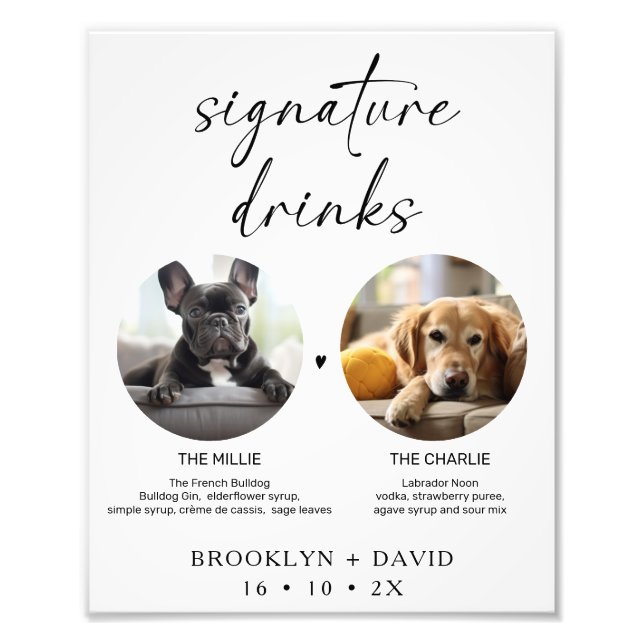 Modern Pets Dog Wedding Signature Drink Sign (Front)