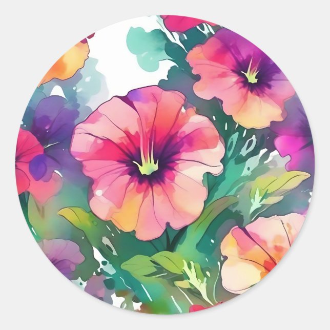 Modern Petunia Pattern Classic Round Sticker (Front)