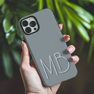 Modern Pewter Grey Monogram Initials Contemporary iPhone 16 Pro Max Case