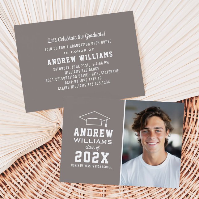 Modern Pewter Grey Photo Graduation Party Invitation (Creator Uploaded)