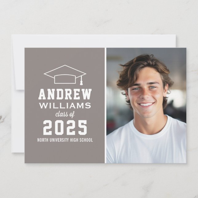 Modern Pewter Grey Photo Graduation Party Invitation (Front)