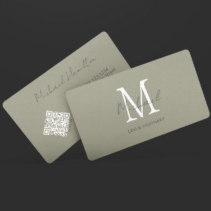 Modern Pewter Monogram QR Code Business Card