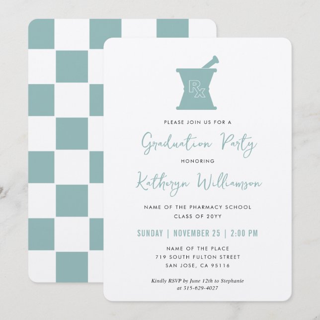 Modern PharmD Pharmacy School Graduation Invitation (Front/Back)
