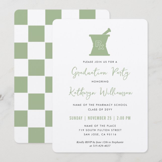 Modern PharmD Pharmacy School Graduation Invitation (Front/Back)