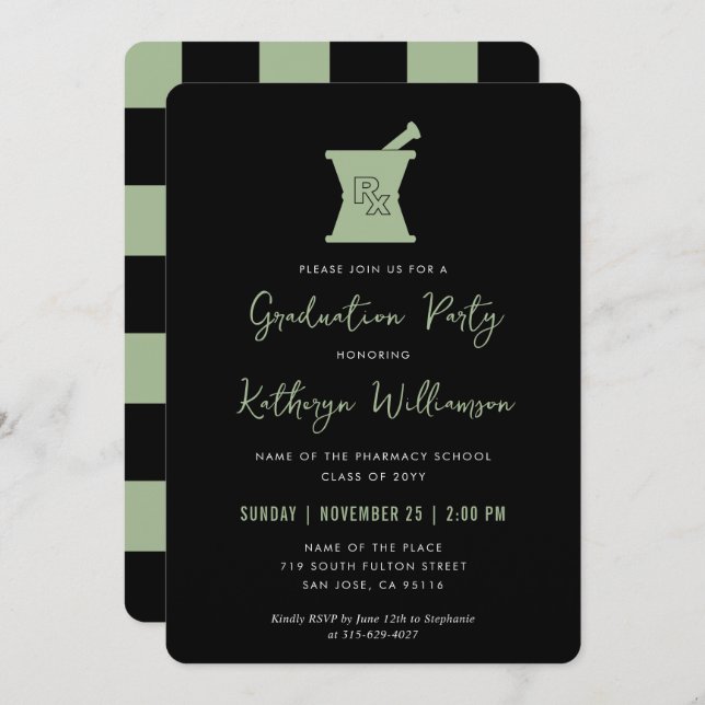 Modern PharmD Pharmacy School Graduation Invitation (Front/Back)