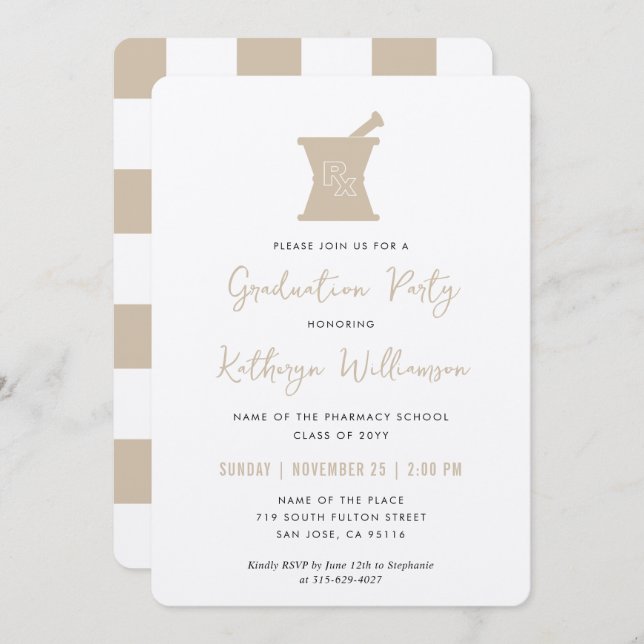 Modern PharmD Pharmacy School Graduation Invitation (Front/Back)