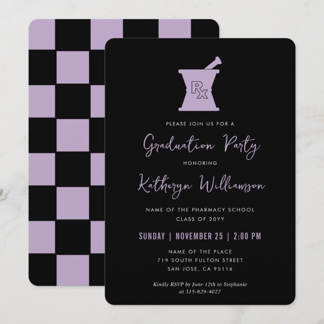 Modern PharmD Pharmacy School Graduation Invitation (Front/Back)