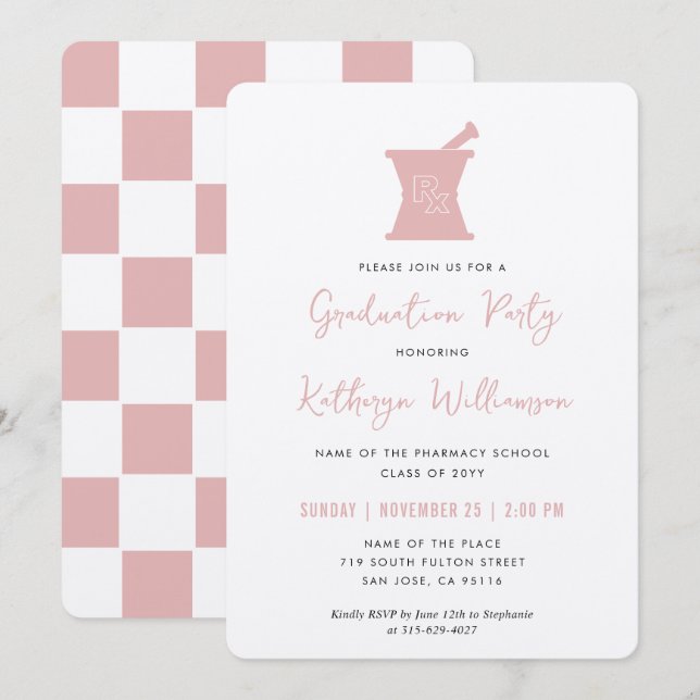 Modern PharmD Pharmacy School Graduation Invitation (Front/Back)