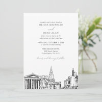 Modern Philadelphia Skyline Black & White Wedding