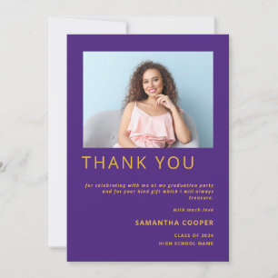 Modern Photo 2022 Graduation Yellow Purple Thank You Card