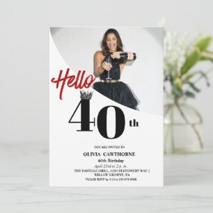 Modern Photo 40th Birthday White Black Invitation