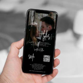 Modern photo all in one QR code rsvp black wedding Invitation