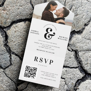 Modern Photo & Ampersand Wedding QR Code RSVP All In One Invitation