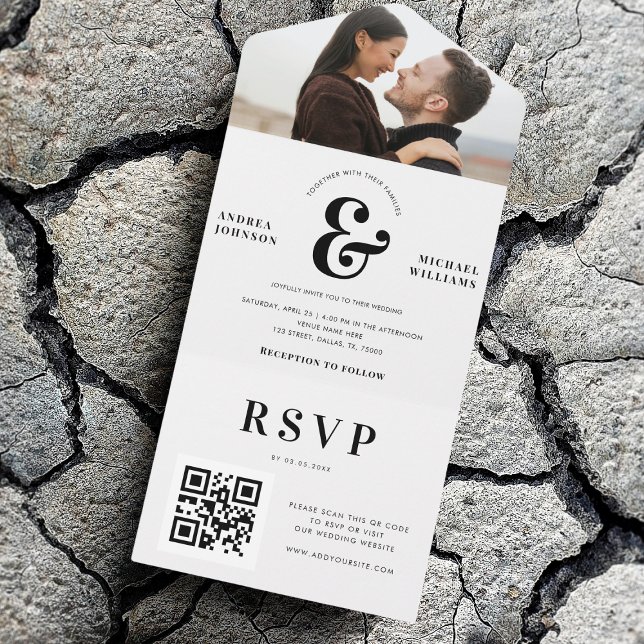 Modern Photo & Ampersand Wedding QR Code RSVP All In One Invitation (Creator Uploaded)