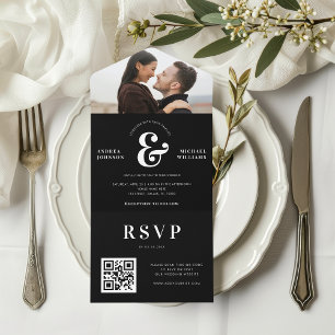 Modern Photo & Ampersand Wedding QR Code RSVP  All In One Invitation