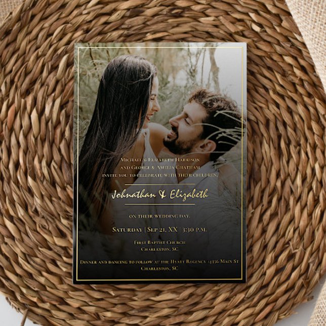 Modern Photo and Black Overlay Wedding (Modern Photo and Black Overlay Wedding Foil Invitation)