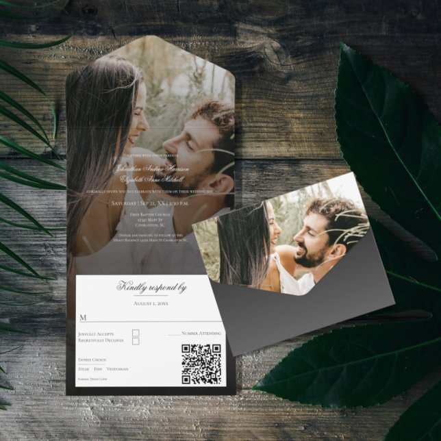 Modern Photo and Black Overlay Wedding All In One Invitation (Modern Photo and Black Overlay All in One Wedding Invitation)